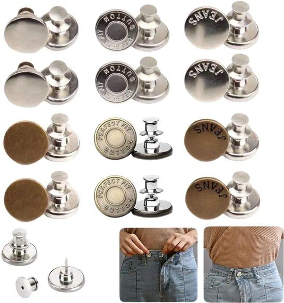 Bouton pour jean pour ajuster la taille, 12 rivets métal amovibles