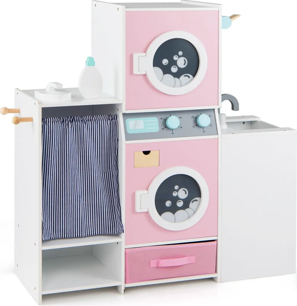 Ensemble de buanderie en bois pour enfants avec lave-linge et fer à repasser