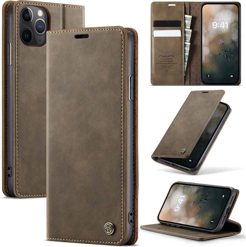Handyhülle für iPhone 11 Pro Hülle Leder mit RFID Schutzhülle Klapphülle Magnet Kartenfach Standfunktion Braun