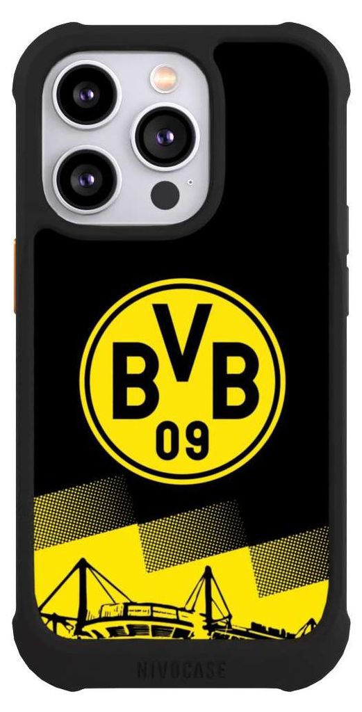 NIVOCASE Hülle für Apple iPhone 14 Pro Stoßfeste Handyhülle NIVOmax Case Schwarz BVB Borussia Dortmund Stadion