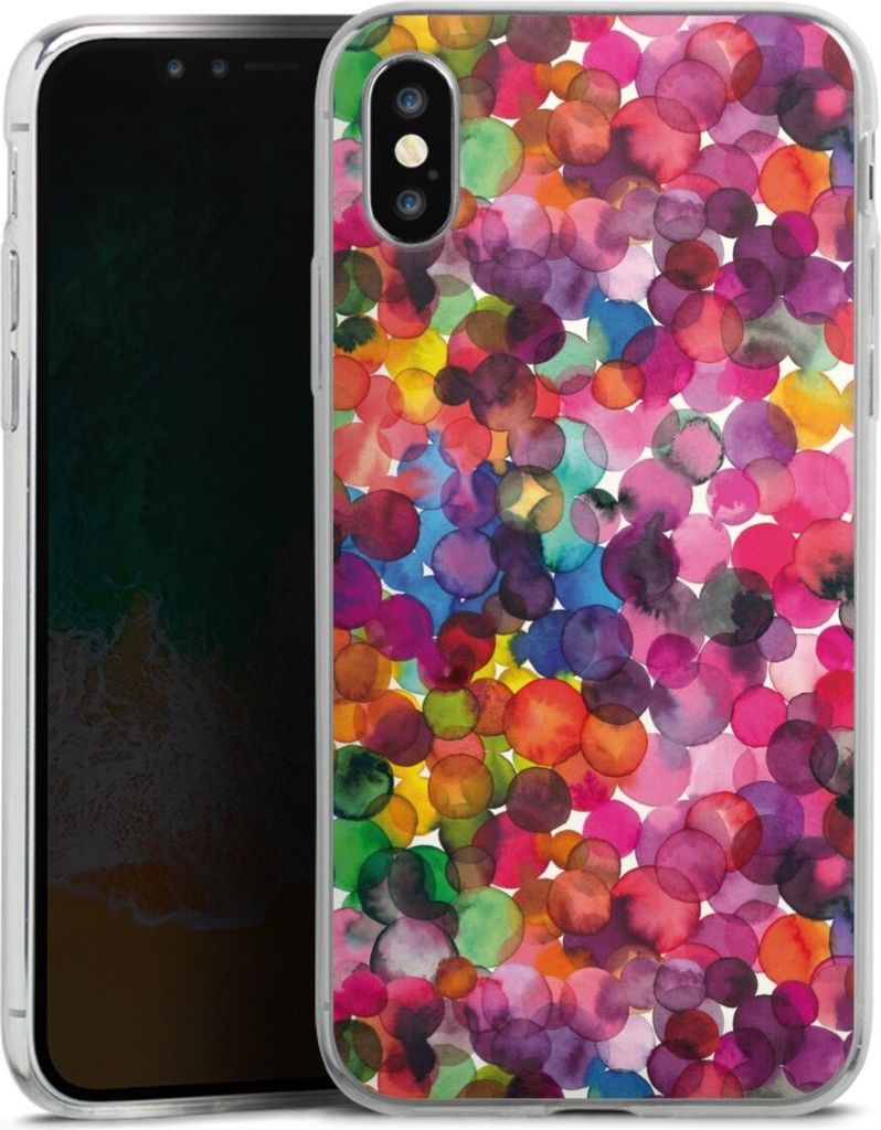 DeinDesign Slim Hülle für Apple iPhone Xs Silikon Case Ultra Dünn Handyhülle Punkte Wasserfarbe bunt