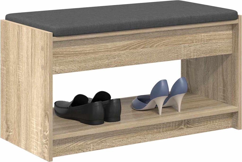 "Springschlussverkauf "Flurbank(1 pcs)CLORIS - Bettbank - Sitzbank - mit Kissen mit Regal Sonoma-Eiche 83x38x45cm - Sitzbänke GermanyMöbel6694541