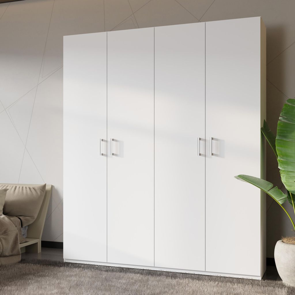 Furniture24 Home Nook Hmns941-120 Kleiderschrank – Weiß – 177.5 X 210.5 X 42 Cm – 4-Türig Mit Kleiderstangen & Einlegeböden