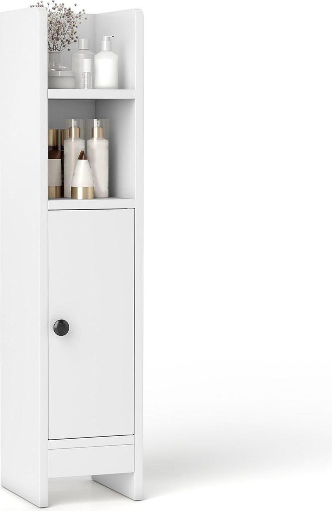 GOPLUS Badezimmerschrank schmal, Badschrank mit 3-stufig verstellbarem Regal, Tür, freistehende Badezimmermöbel für Badezimmer und Küche, 20 x ...
