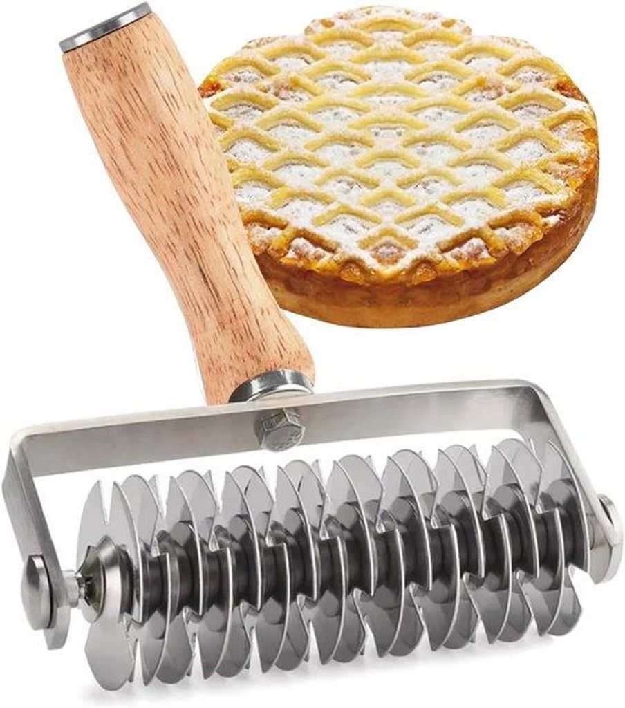 Rostfreier Stahl-Pizzarol, Backrol mit Holzgriff, Backhilfe für Kekse, Brot, Torte und Pizza-Grundform