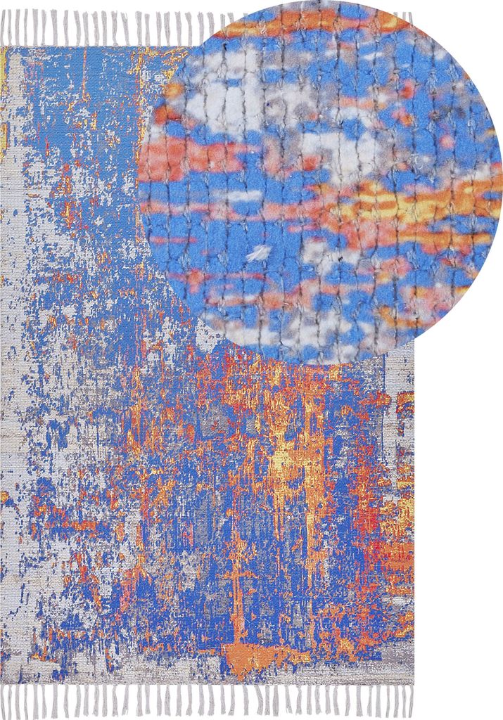 BELIANI Teppich Bunt Polyester / Baumwolle 150 x 230 cm Kurzflor mit Abstraktem Muster Geflecht mit Quasten Handgewebt Rechteckig Wohnzimmer