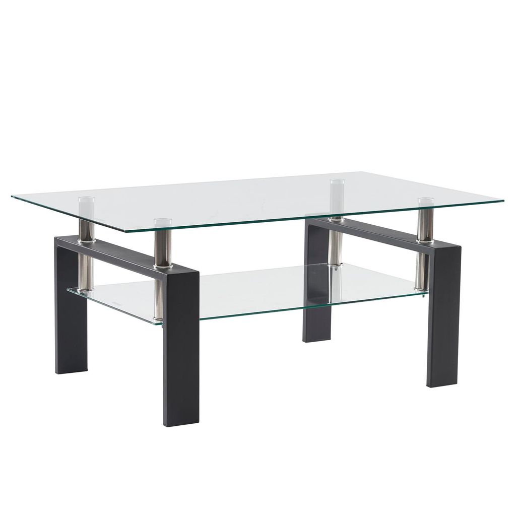 FCH Transparentem Temperaturglas Couchtisch, rechteckig, Couchtisch, mit Regal, schwarz, 100x60 x 43 cm