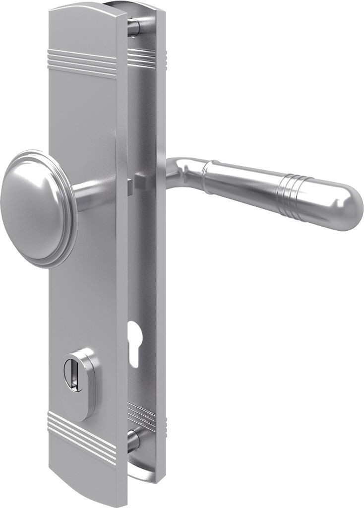 Profilzylinder Schutzbeschlag Chrom glänzend Sicherheitsbeschlag Kernziehschutz Türdrücker Knopf / Drücker DIN 8/72