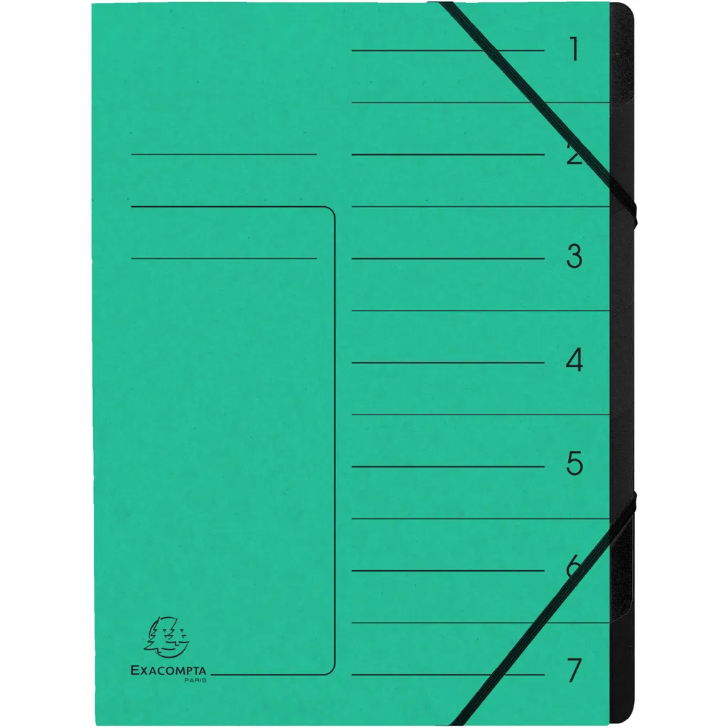 Exacompta 10x Trieur agrafé noir 7 compartiments A4 Vert 540703E
