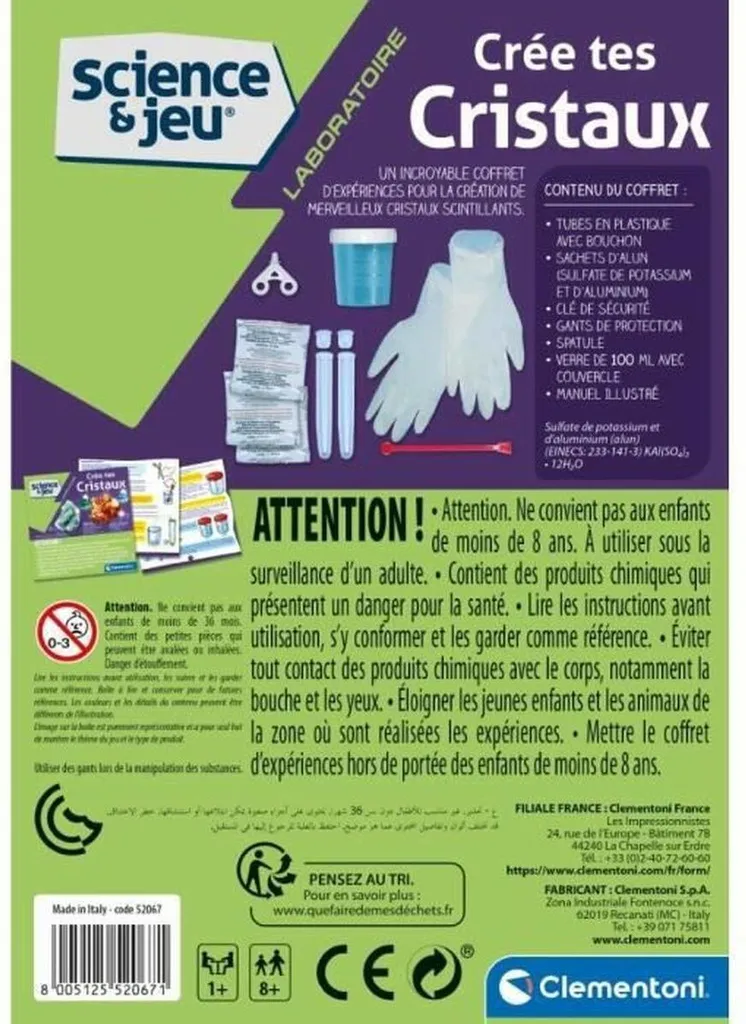Jeu de sciences Clementoni cristaux : coffret cadeau éducatif