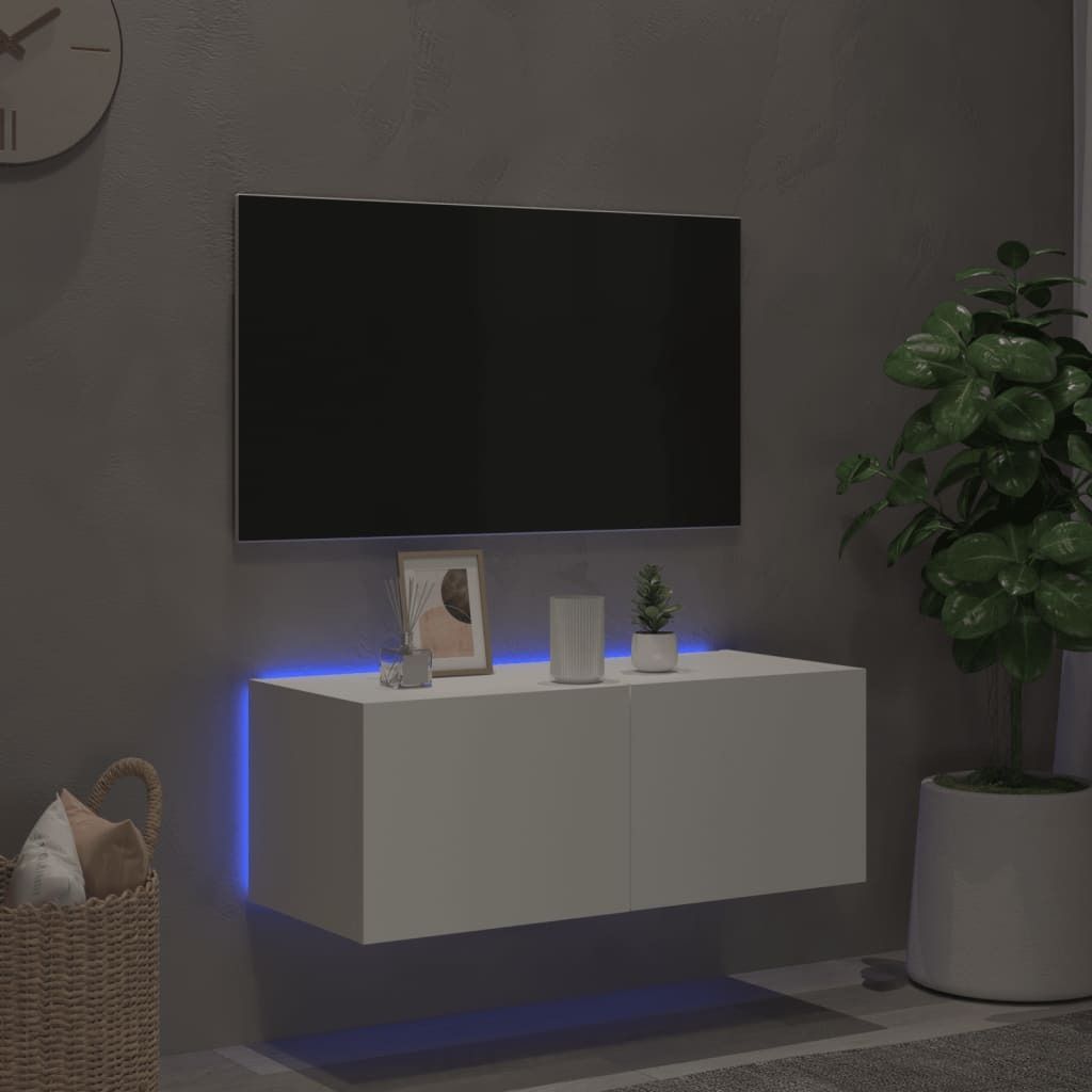 "im Sonderangebot"TV-Board - Fernsehtisch - TV-Tisch/TV-Wandschrank Skandinavisch - CLORIS - Fernsehenschrank -mit LED-Leuchten Weiß 80x35x31 cm -...