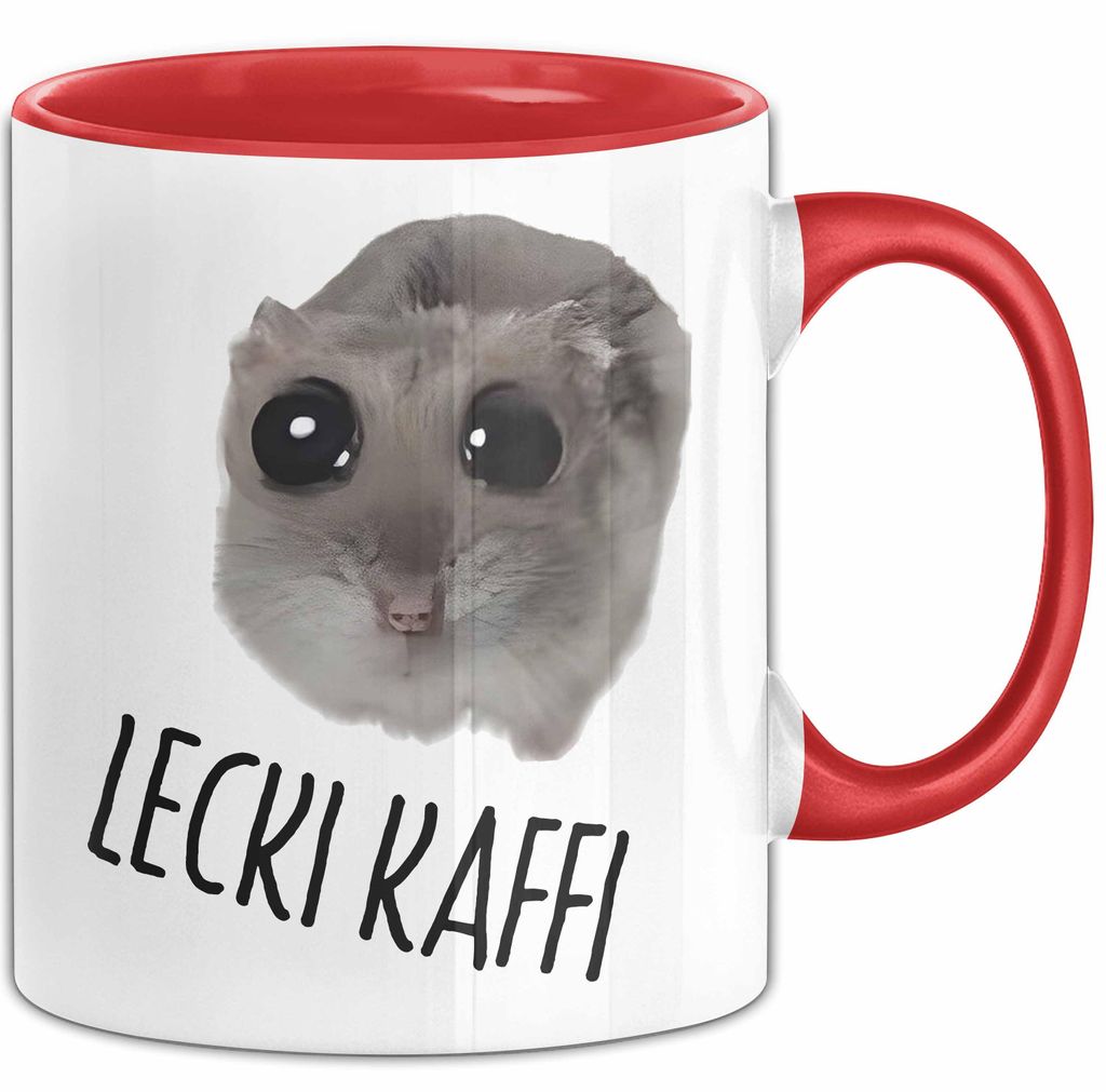 Sad Hamster Meme Lustige Tasse Hamsti Trauriger Hamster Büro Kaffee-Becher Lecki Kaffi (Rot)