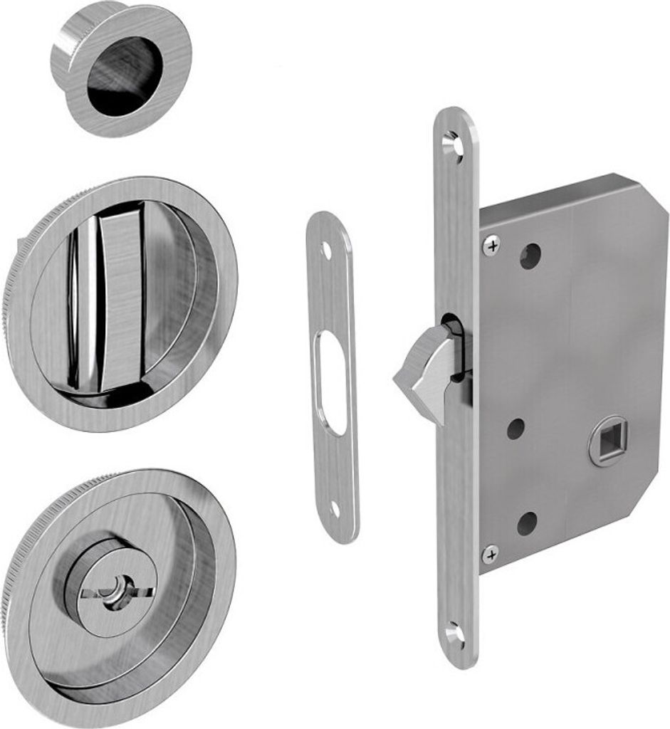 Schiebetürschloss WC-Schloss Set, rund, Nickel gebürstet Produktbild 
