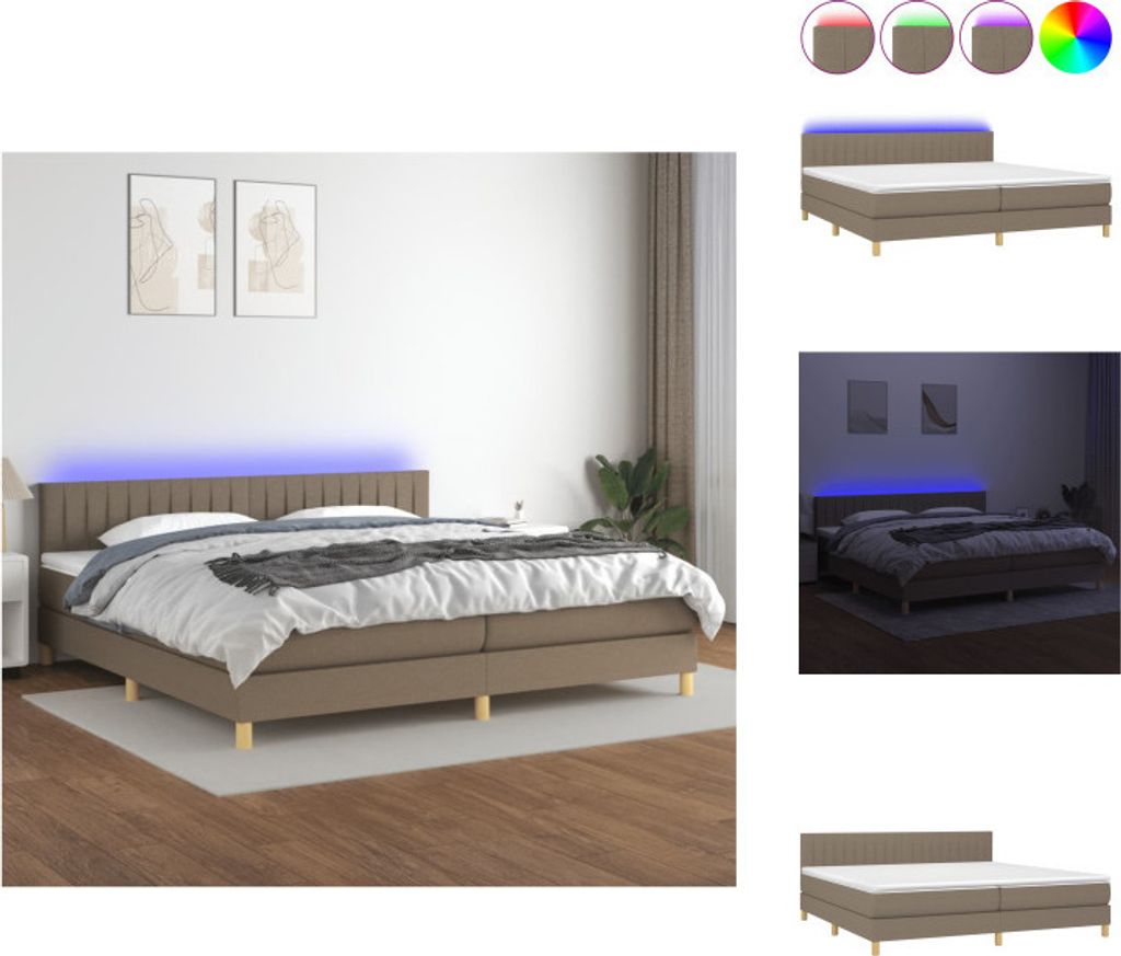 vidaXL Boxspringbett mit Matratze & LED Taupe 200x200 cm Stoff - Betten & Bettgestelle