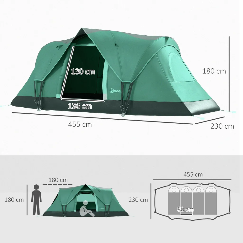Tente de camping 5 places 4,55m en polyester avec structure renforcée