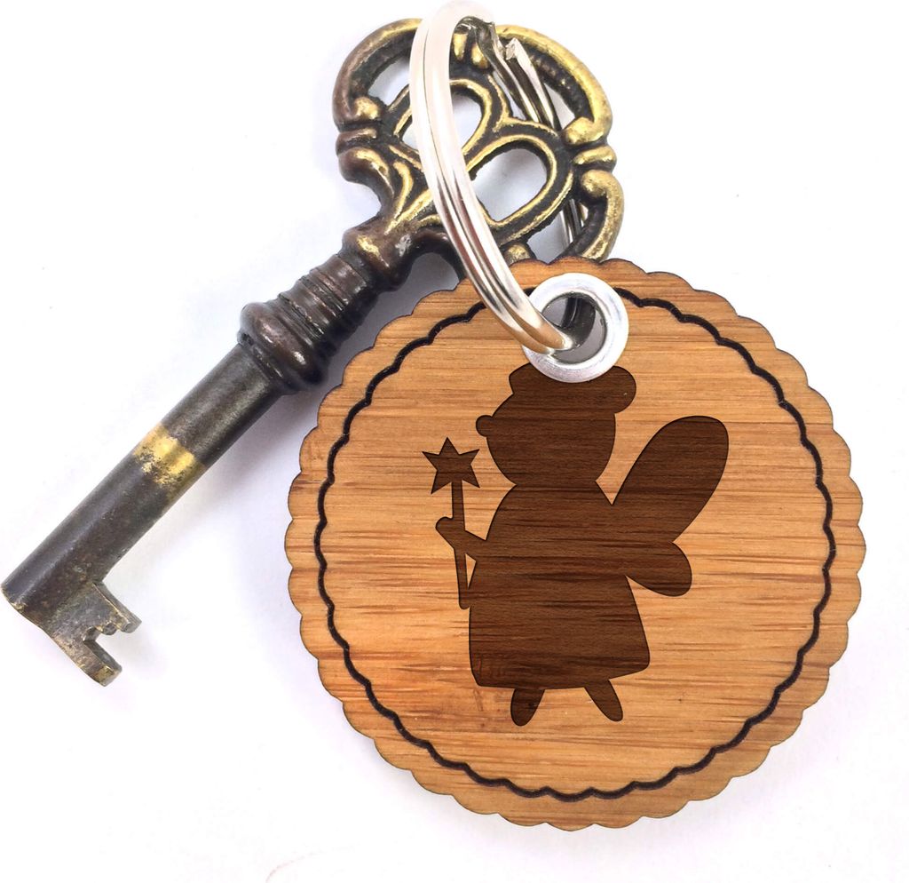 Mr. & Mrs. Panda Rundwelle Schlüsselanhänger Fee - Geschenk, anhänger schlüssel, Holz, Taschenanhänger, Zauberfee