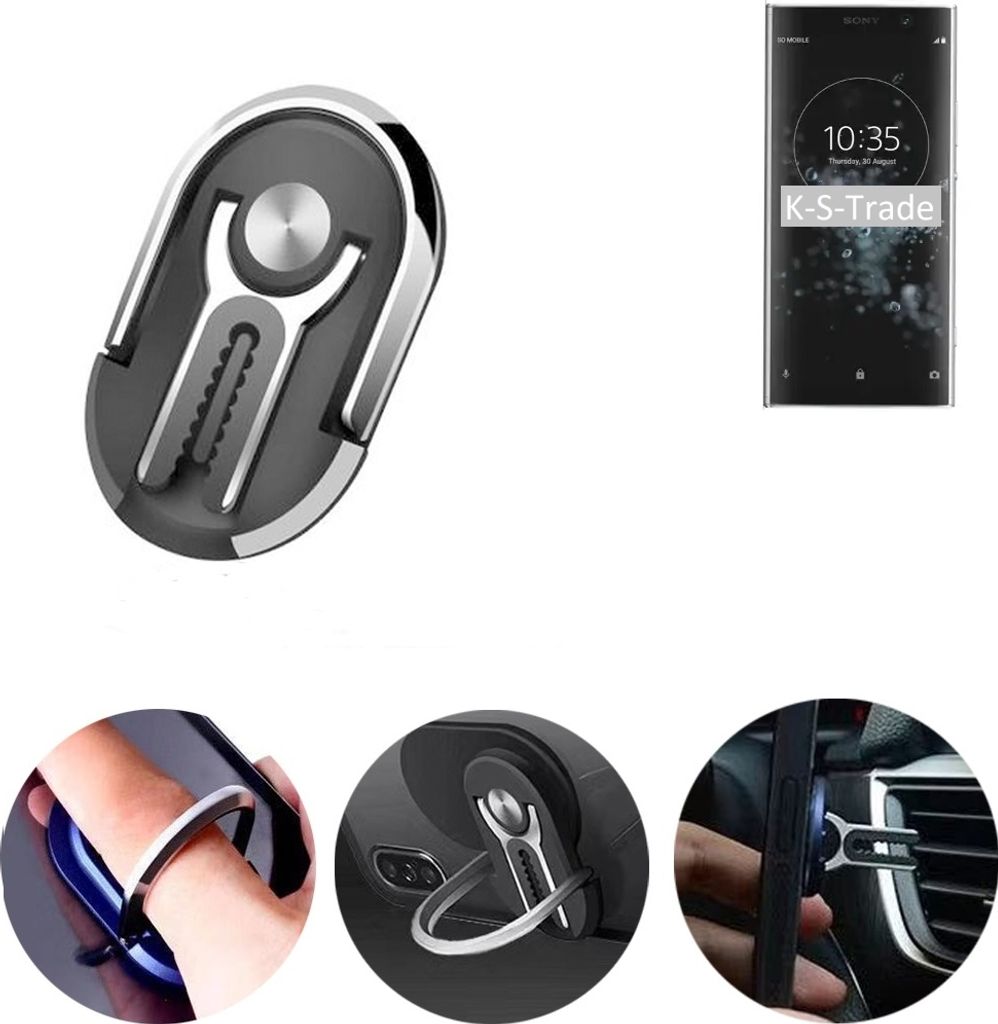K-S-Trade 3in1 Smartphone-Ring Handy-Ring kompatibel mit Sony Xperia XA2 Plus Fingerhalterung Handyring Tischständer Lüftungsgitter-Halterung Tisch