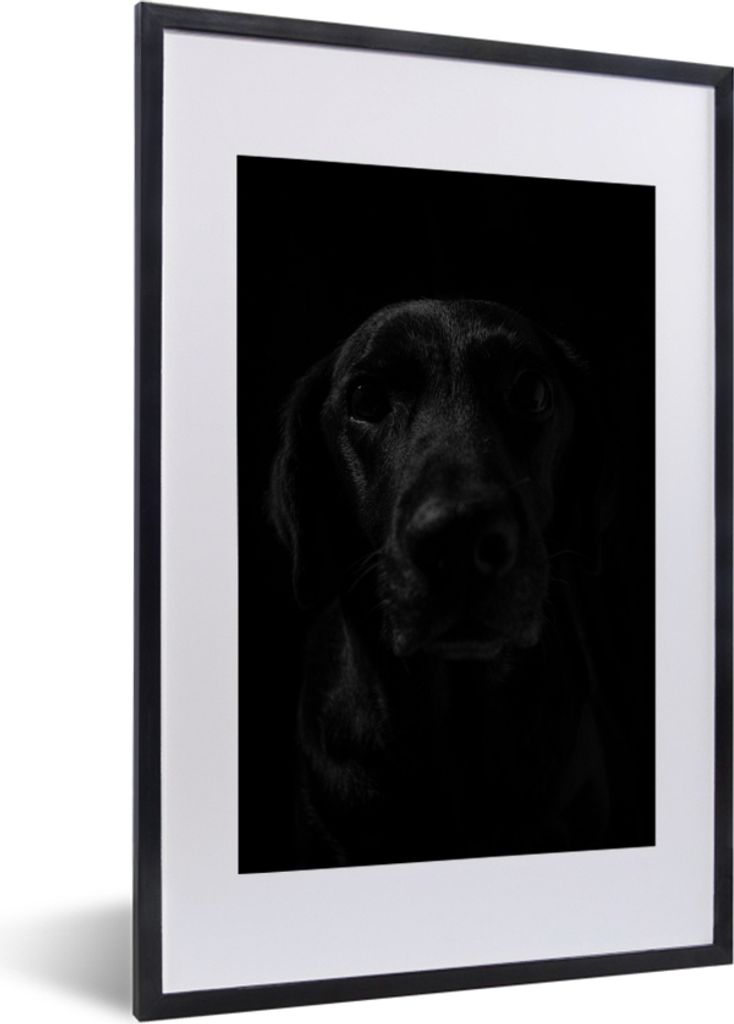 MuchoWow MuchoWow Gerahmtes Poster Hund - Haustier - Schwarz 40x60 cm - Poster mit zchwarzem Bilderrahmen - Poster in Rahmen