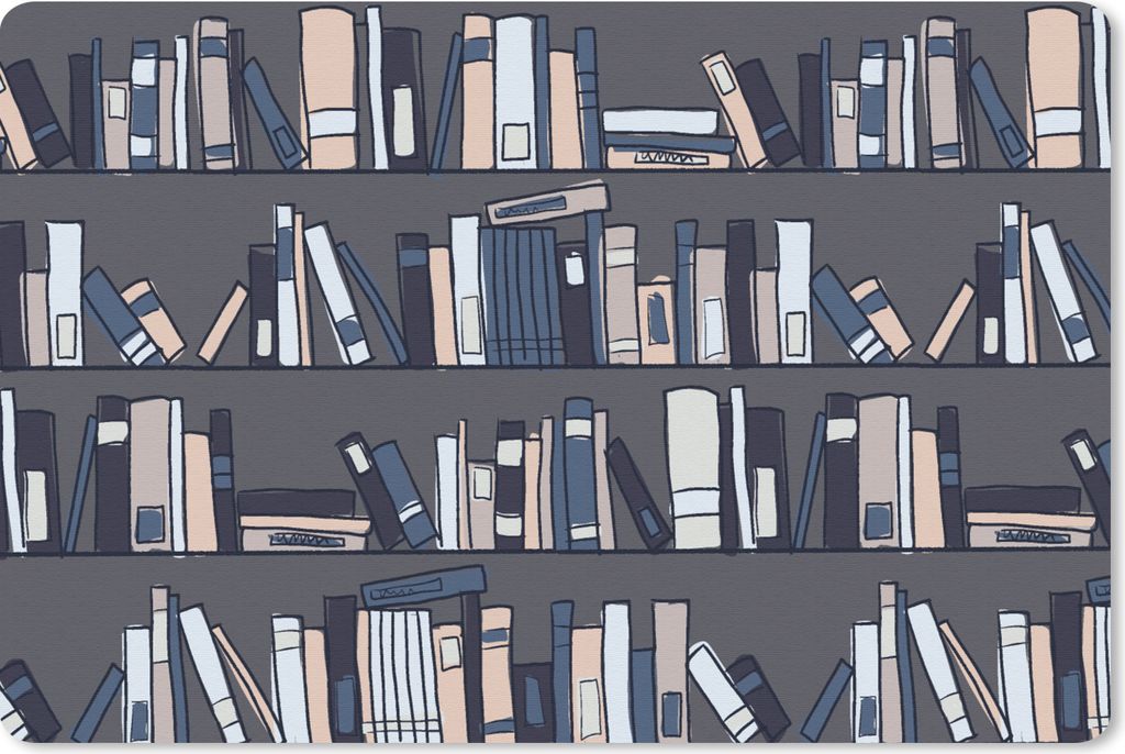 MuchoWow Schreibtischunterlage Puber - Bücher - Bücherregal - Muster 60x40 cm - XXL Mauspad - Großes Mauspad