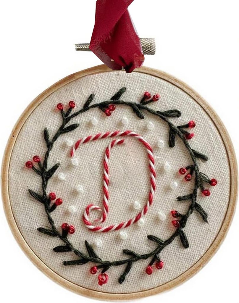 DIY-Stickerei von Weihnachtsornamenten: Personalisiertes Monogramm-Stickset mit Initialen A–Z, Mini-Stickset für Anfänger