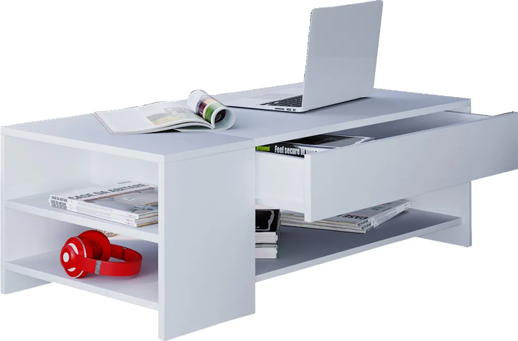 Tavolino Basso Tindus 100cm Bianco - Mobile Soggiorno Design con Vani