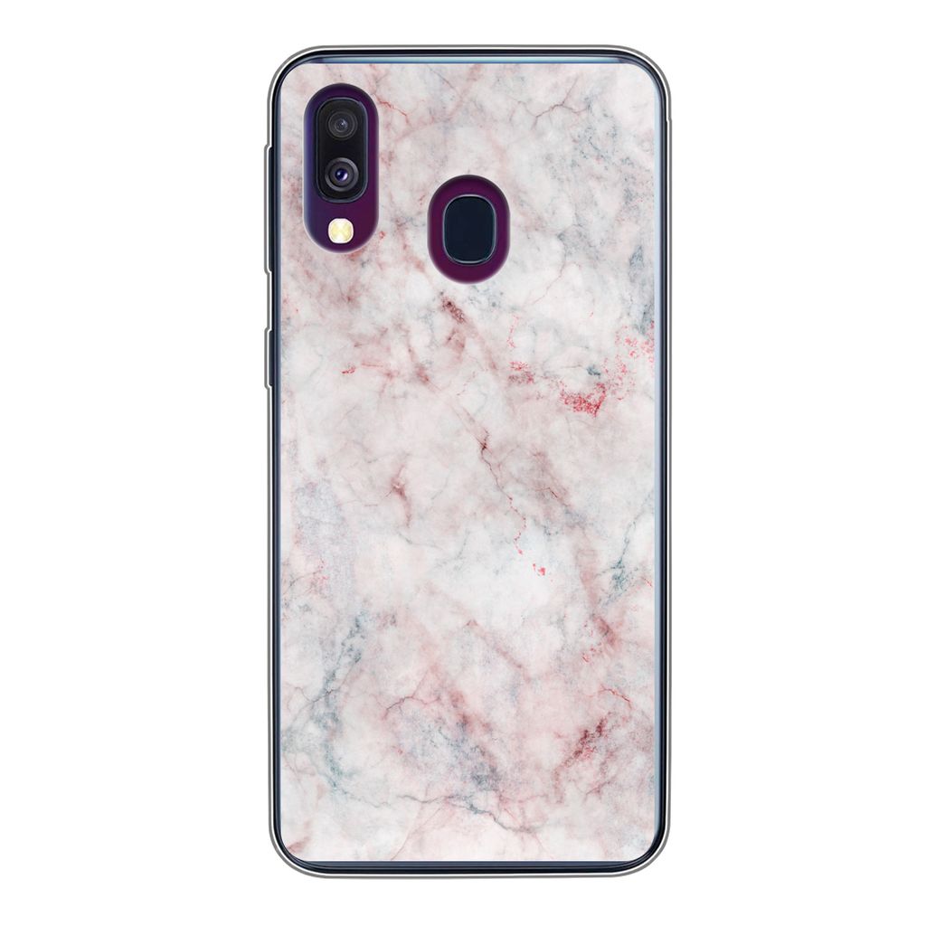 MuchoWow Handyhülle Schutzhülle Hülle für Samsung Galaxy A40 Marmor - Rot - Naturstein Silikon Softcase Handy Hülle - Handy-Tasche