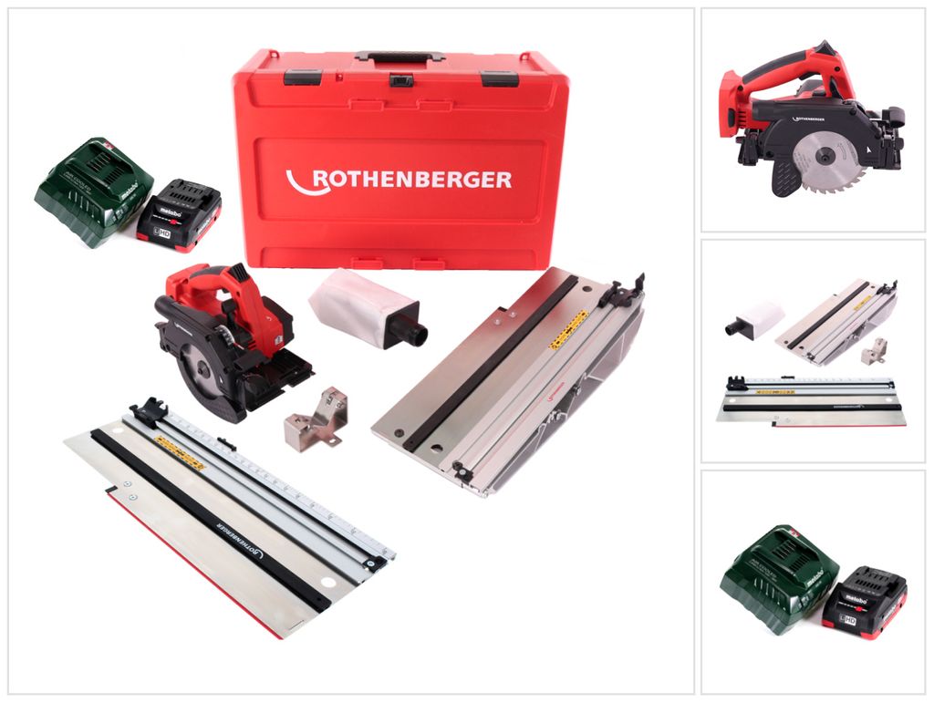 Rothenberger PIPECUT mini Akku Universal Säge 18 V 125 mm + 1x Akku 4,0 Ah + Ladegerät + Führungsschiene + Koffer ( 1000003398 )