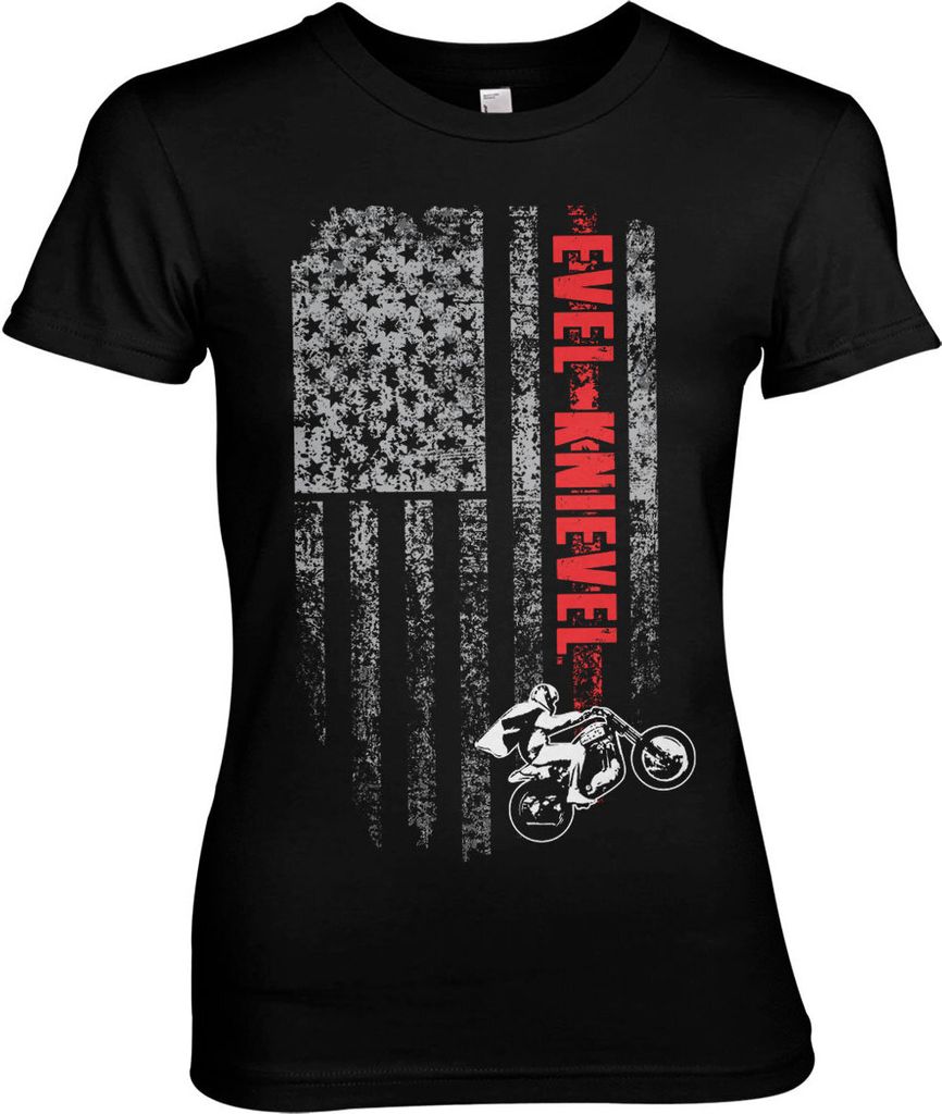 Evel Knievel Flag Girly Tee - Large - Black