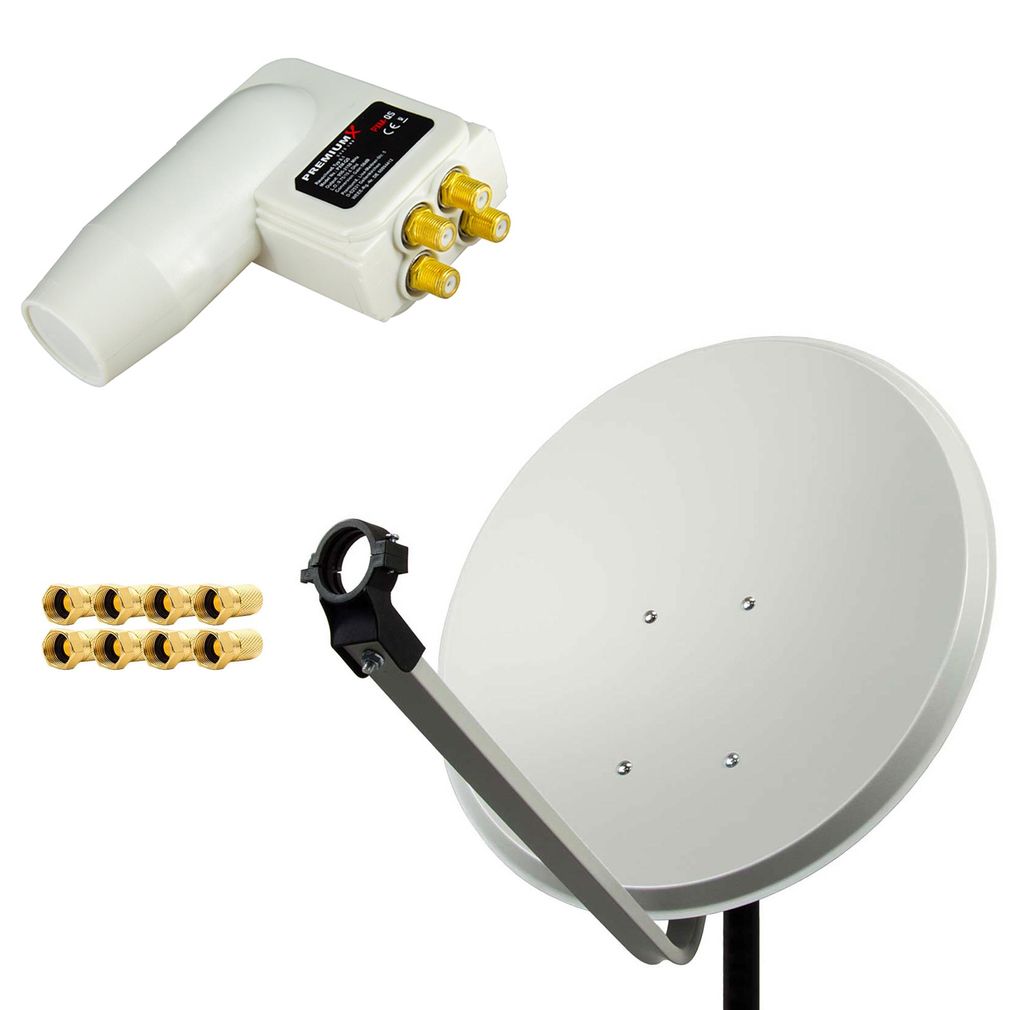 PremiumX SAT Anlage 80cm Antenne Aluminium Quad LNB weiß 8x Produktbild 