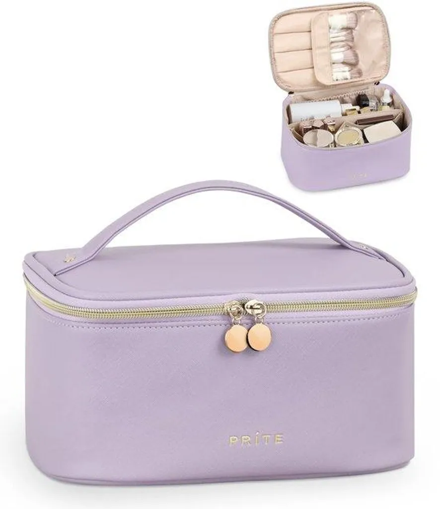 Trousse de toilette de voyage imperméable en cuir bicolore XL avec poignée