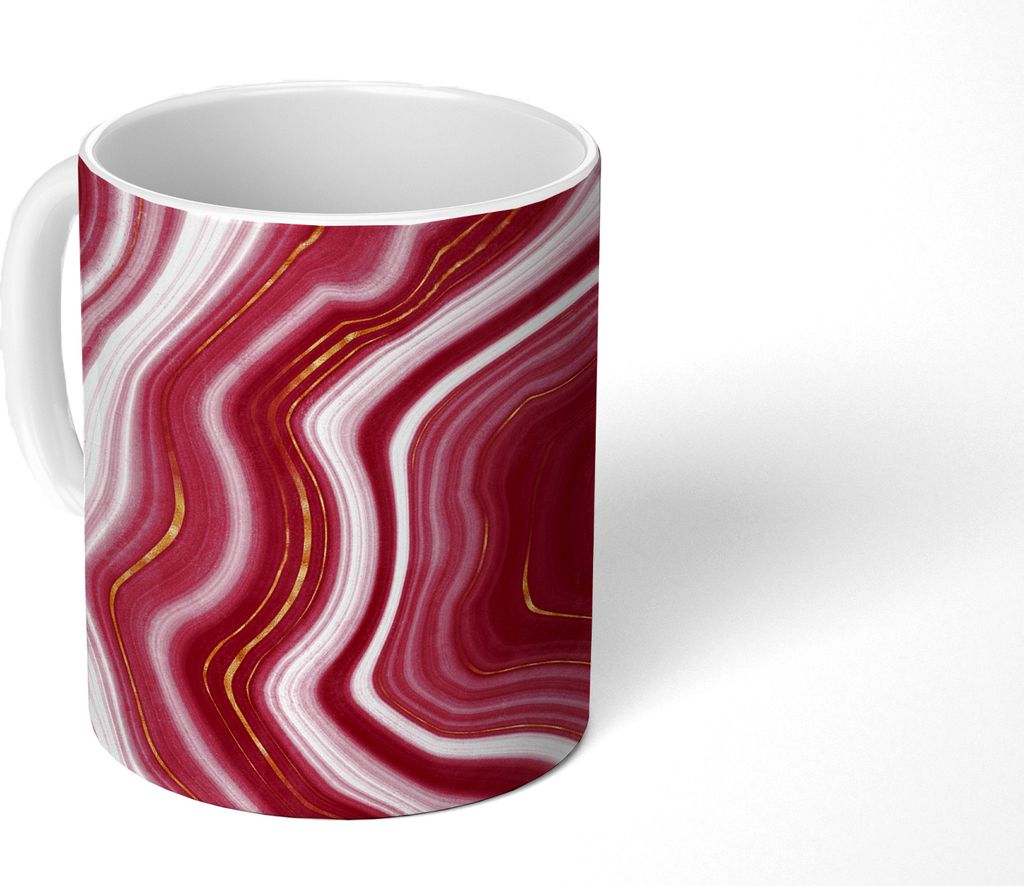 MuchoWow Tasse Kaffeetasse Kaffeebecher 350 ml Marmor - Rot - Gold Teetasse - Fototasse - Becher - Keramikbecher - Teebecher - Kaffeetasse - Bür...