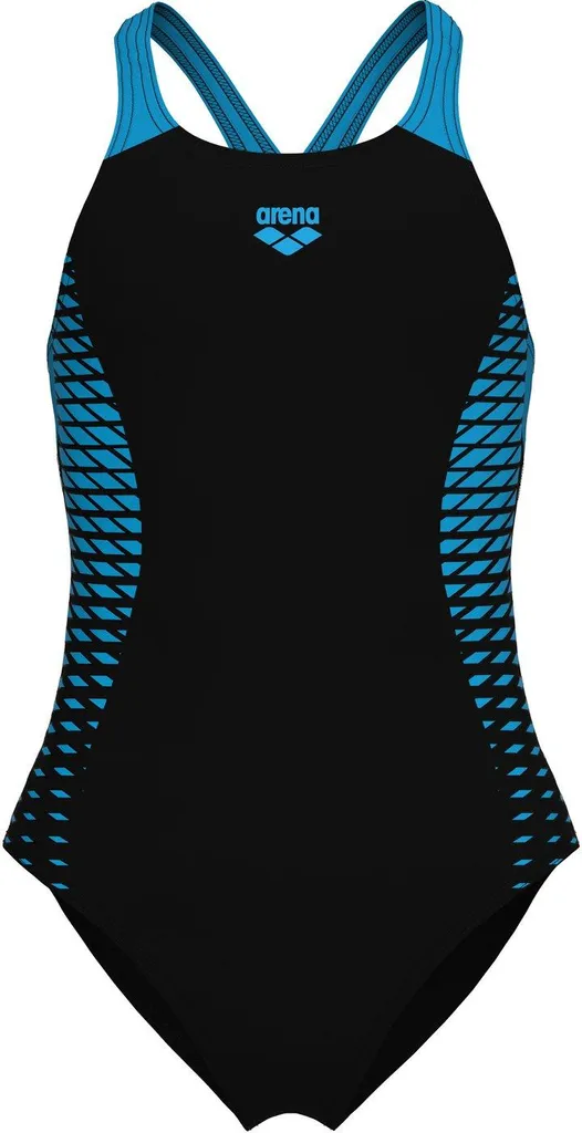 Arena maillot fille 128 ouvertures noir turquoise, résistant au chlore