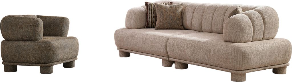 Villa Möbel Sofa Set Ephora Farbe: Beige Stellvariante:3+1 mit Relax-/Bettfunktion durch verstellbare Rückenlehne