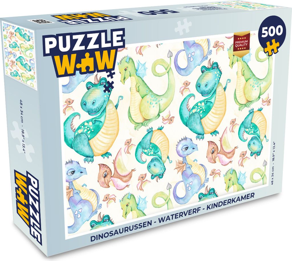 MuchoWow Puzzle 500 Teile Dinosaurier - Aquarell - Kinder - Jungen - Mädchen - Kinder - 500 Teile - Kinder - Selberbauen - Puzzlespiele