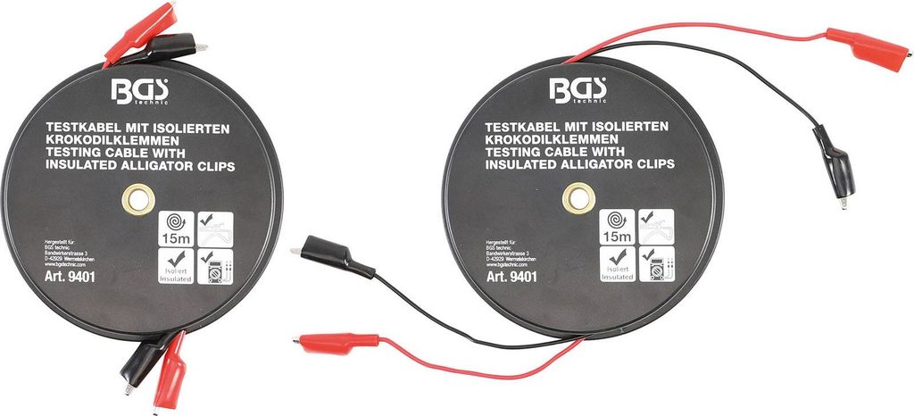BGS Boîte de câbles à pinces crocodile auto-enrouleur 15 m Image du produit 