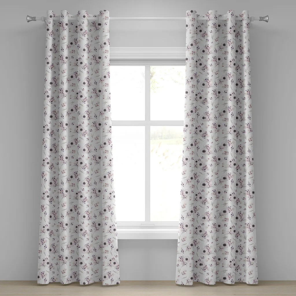 ABAKUHAUS Tenda con occhielli Windröschen, Shabby Chic Spring Pattern Bouquet da sposa in fiore Romantico, Tende decorative a 2 pannelli, 280 cm x 175 cm, Rosa baby Lilla Lilla - 1