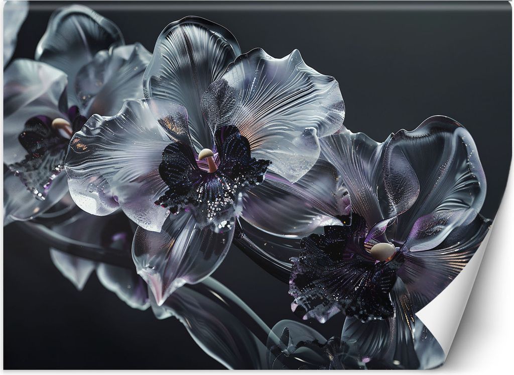 Vlies fototapete Schwarze und weiße Glasblumen 400x280 cm Feeby Grau inkl. Kleber einfache Montage