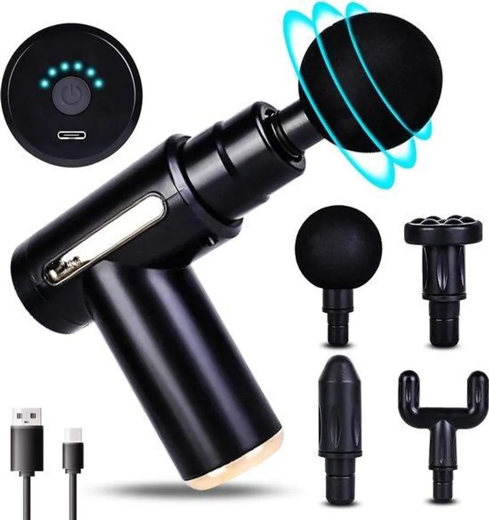 Mini appareil de massage à 6 vitesses avec chargeur USB-C noir compact