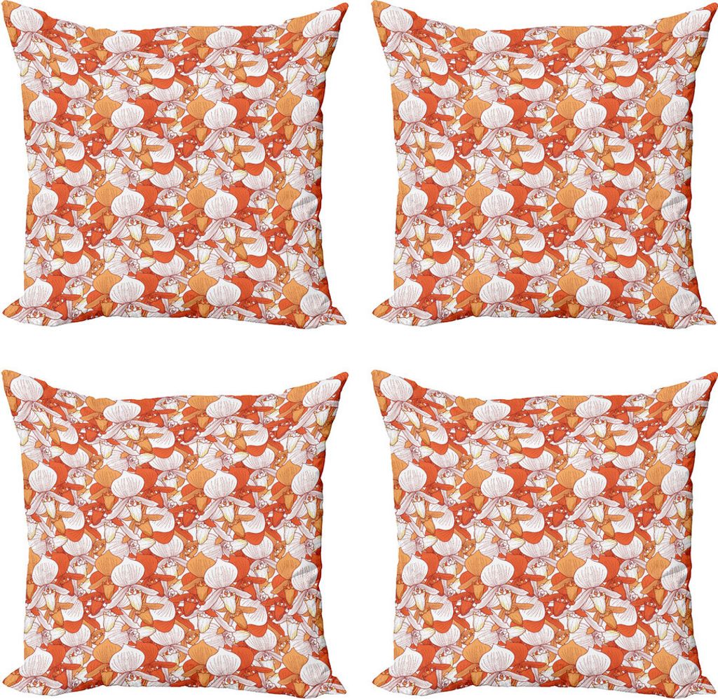 ABAKUHAUS Blumen Kissenbezug Set (4 Stück), Retro Orchid Bouquet, Moderner Doppelseitiger Digitaldruck, 50 cm x 50 cm, Orange Apricot und Weiß