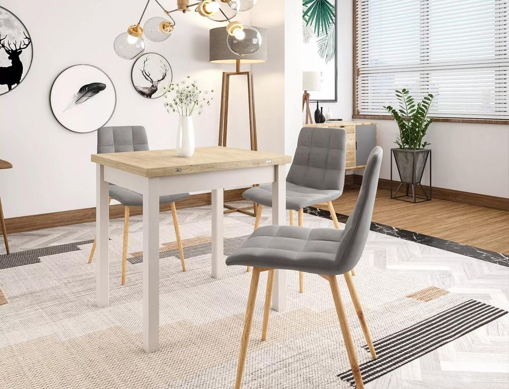 Ausziehbarer Esstisch 80(120)x60 HELMUT - Cremona-Eiche / Kaschmir