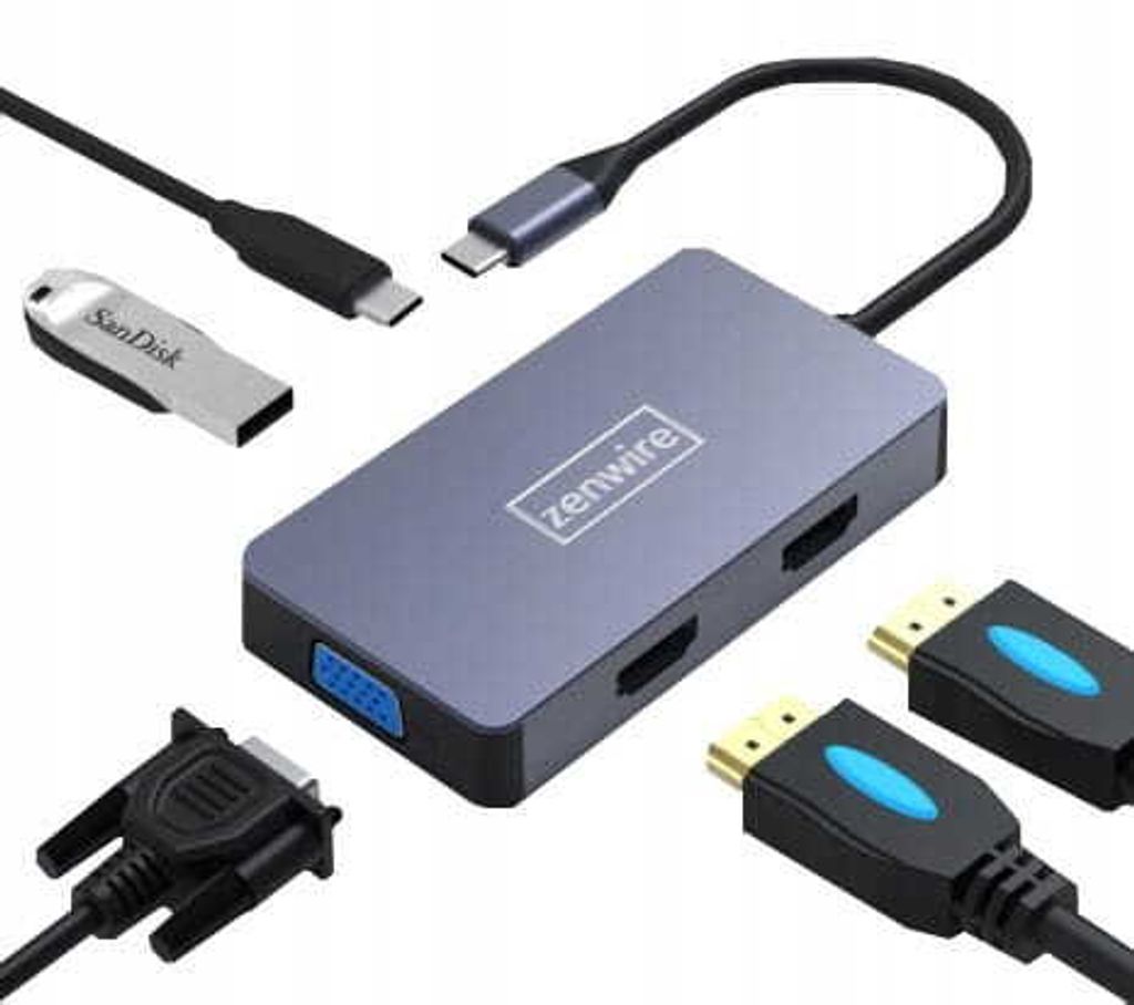 ADAPTÉR HUB 5W1 USB-C 2x HDMI 4K VGA USB 3.0 | Kaufland.cz
