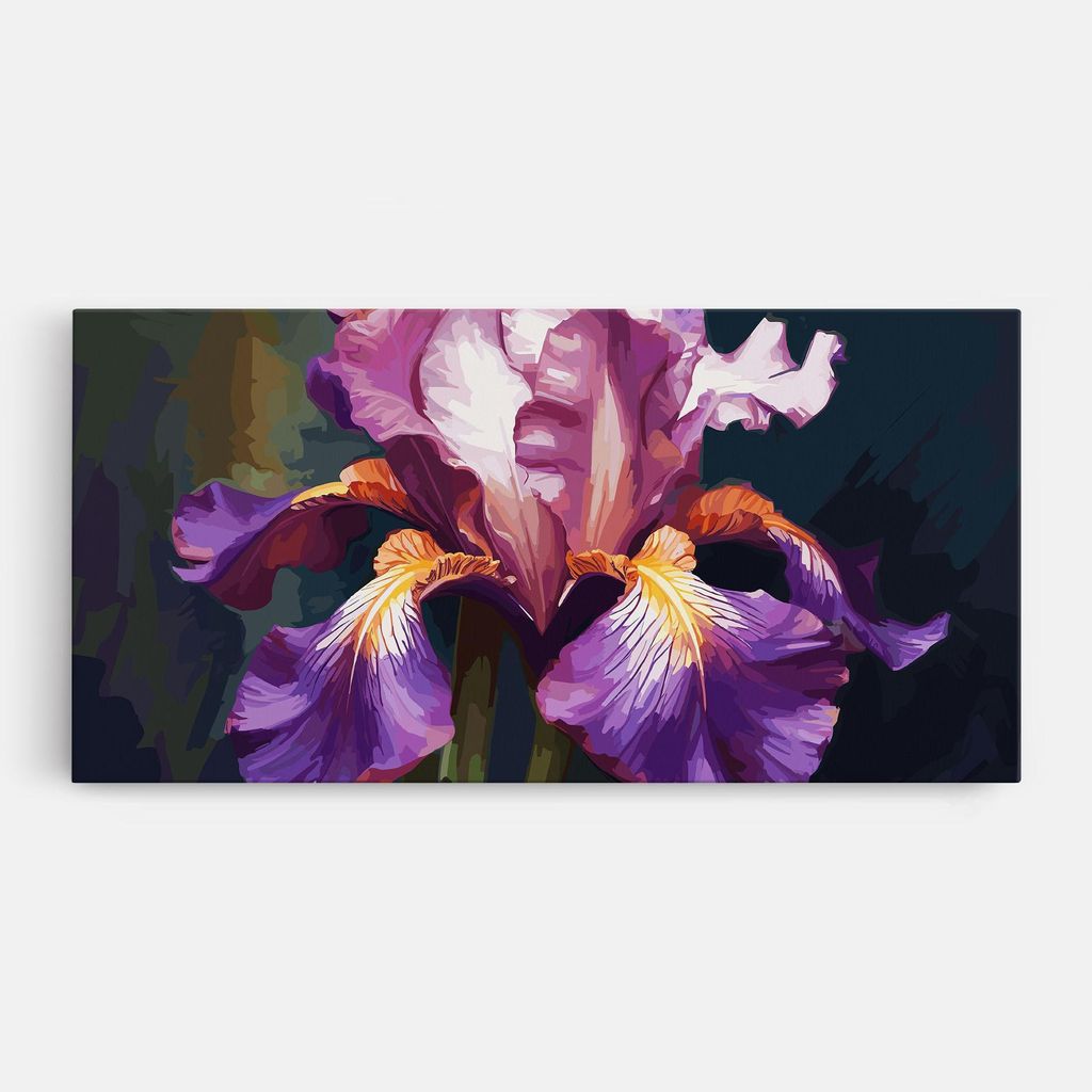 ARTHUB Leinwandbild 60x120 cm, Purple Orange Iris Art | Wohnzimmerdekoration, Hängende Bilder, Wanddekoration, Heimdekoration, Blumen, Iris