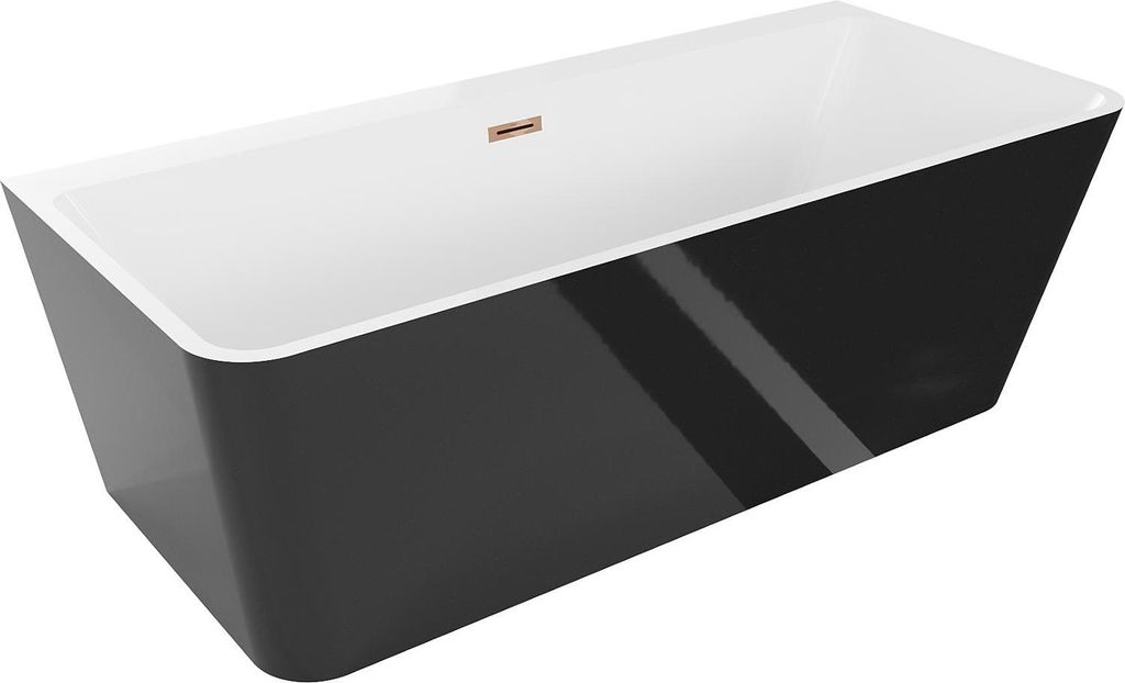 Mexen Volta freistehende Wandbadewanne 150 x 75 cm, weiß/schwarz, mit Roségold Überlauf - 51131507575-60
