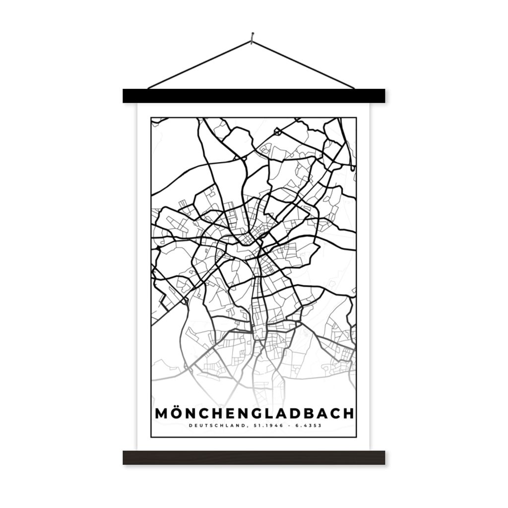 MuchoWow Textilposter Karte - Mönchengladbach - Stadtplan 120x180 cm mit schwarzem Rahmen - Fotos