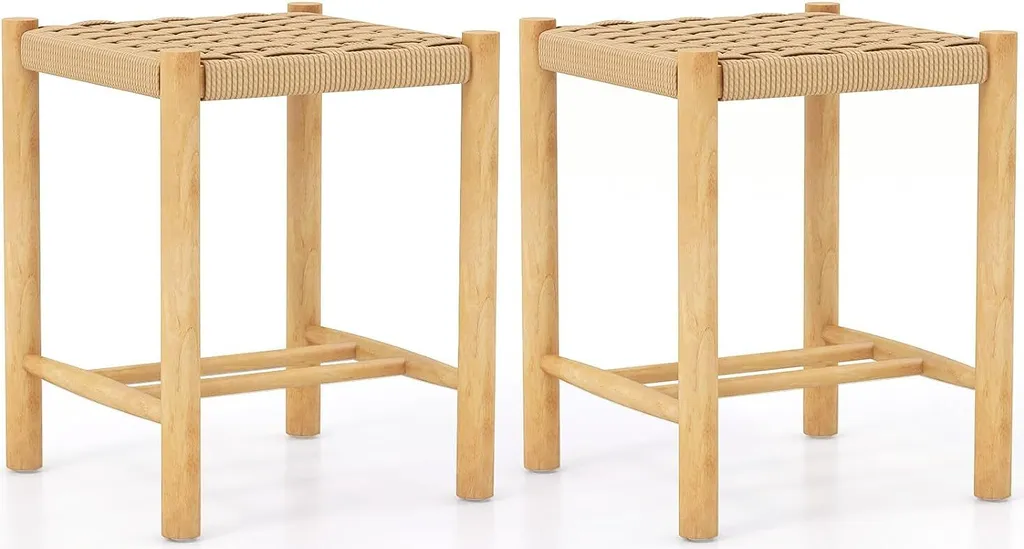 Set 2 Sgabelli Robusti per Cucina e B&B | Legno e Carta Intrecciata