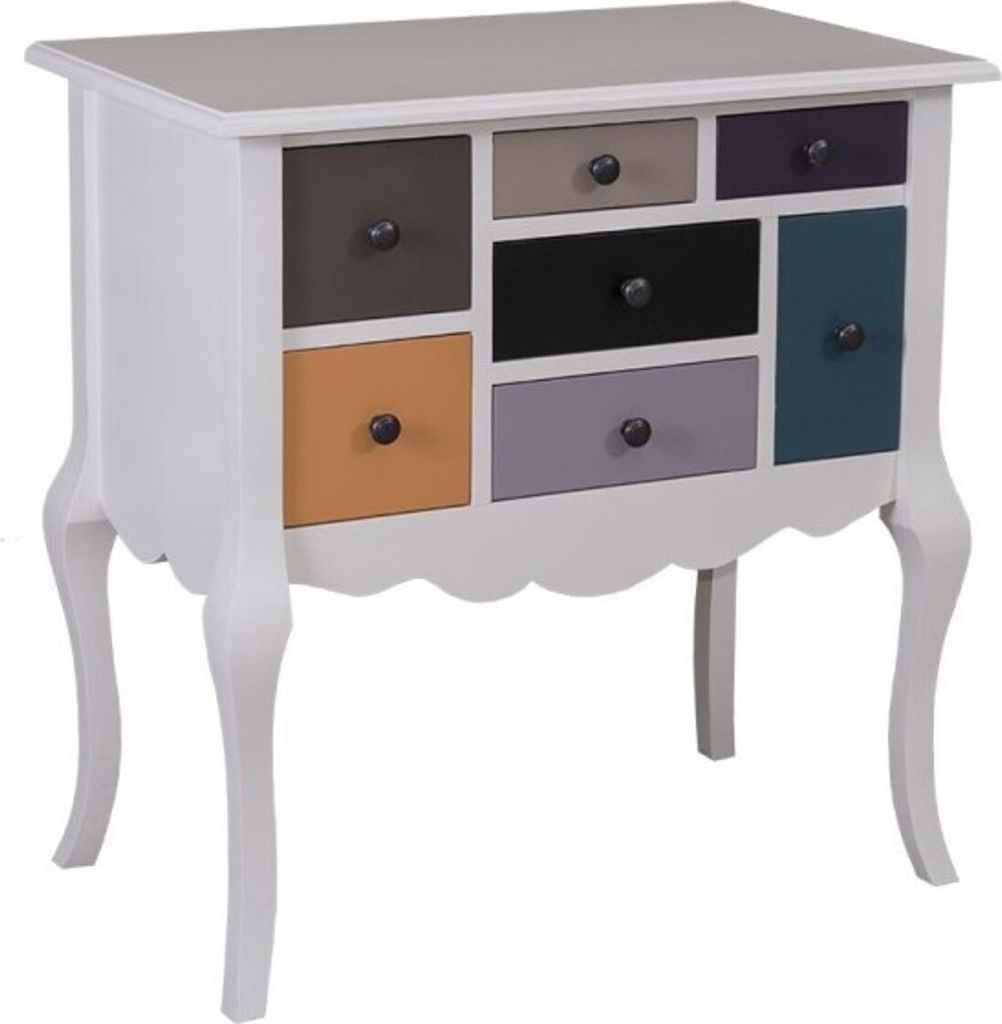 Casa Padrino Barock Kommode Weiß mit bunten Schubladen 80 cm - Jugendstil Landhaus Stil Möbel