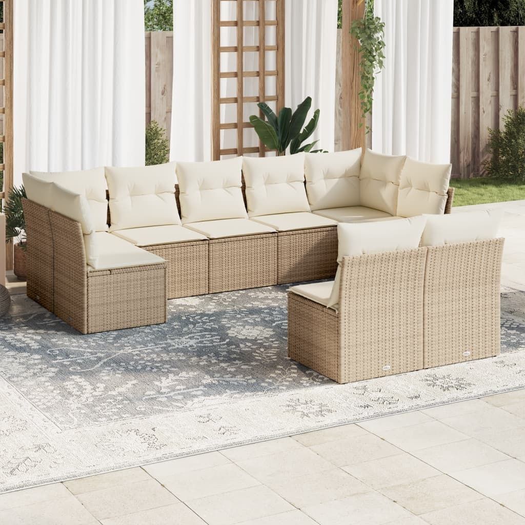 Möbel 9-tlg. Garten-Sofagarnitur mit Kissen Beige Poly Rattan 2024