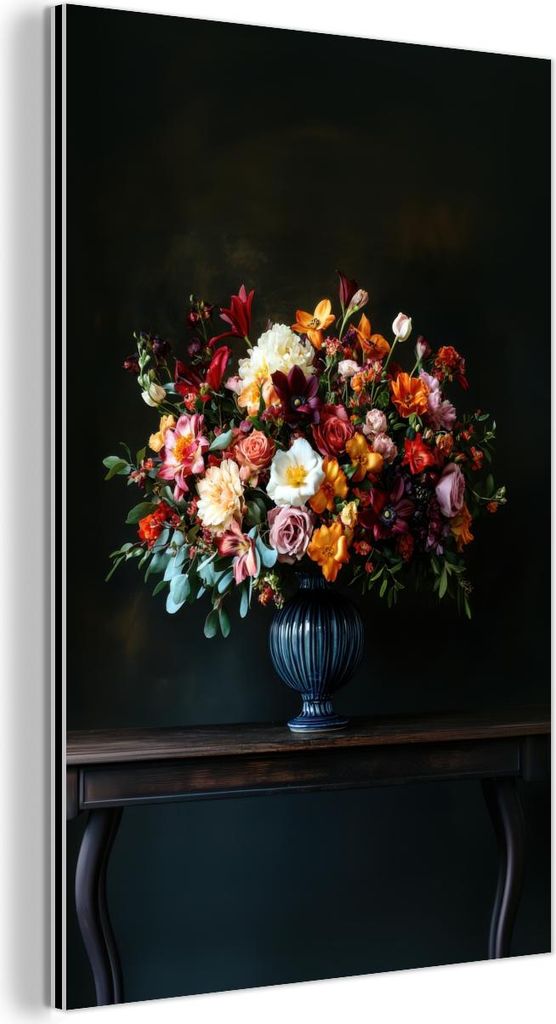 MuchoWow Wanddekoration Metall Metallbild Wandkunst 60x90 cm Groß - Blumen - Vase - Blumenstrauß MuchoWow Aluminium Gemälde - Wandbilder - Alumi...