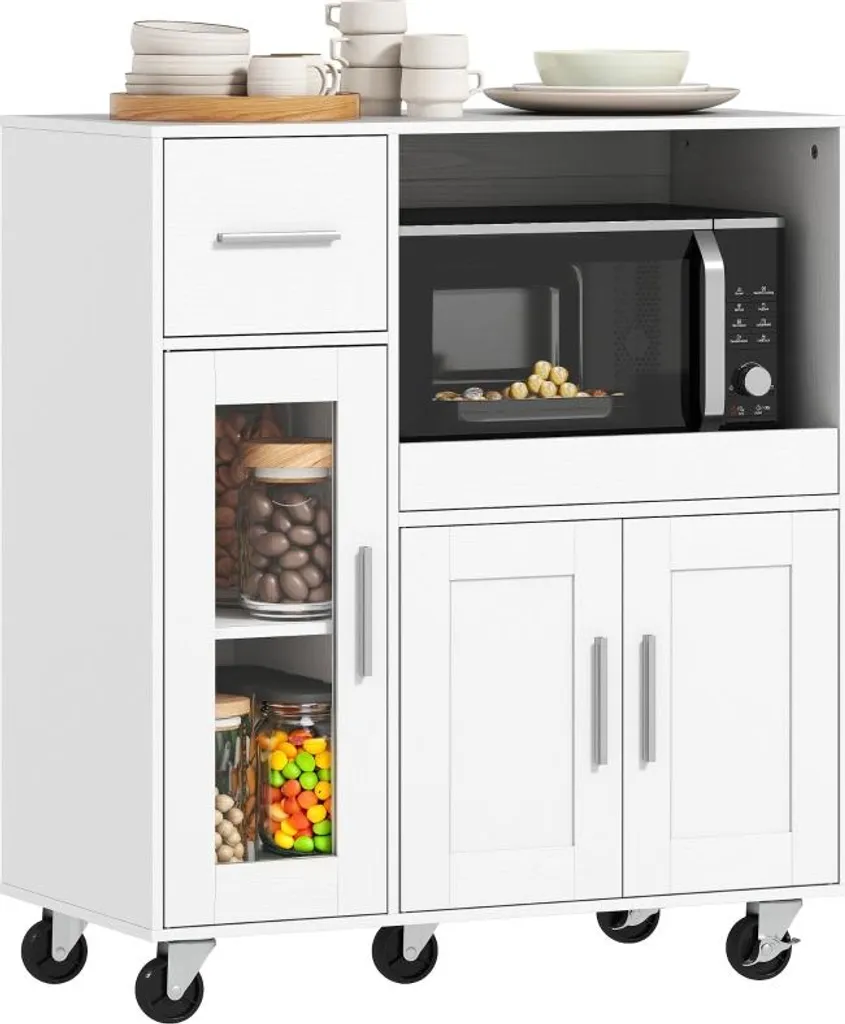 Desserte de cuisine blanche Fortuna Lai, commode mobile multi-rangements - 7