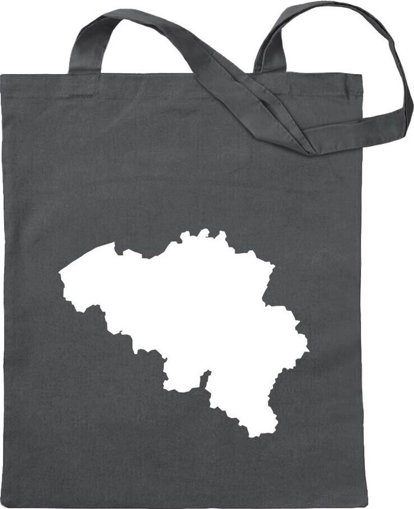 Kiwistar - Baumwolltasche - stahlgrau - Belgien Umriss Kontur - Tragetasche Stoffbeutel Umhängetasche Langer Henkel